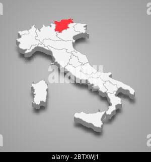 Trentino-South Tyrol region location within Italy 3d map Stock Vector