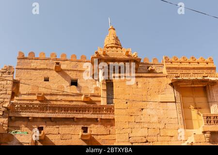 A view of famous and old Jain Temples and it's architecture inside the Jaisalmer Fort Stock Photo