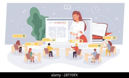 Online education class distance school examination Stock Vector