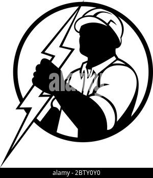 Mascot illustration of a black African American electrician or power ...