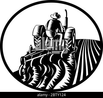 Vintage Farm Tractor Circle Woodcut Stock Vector Image & Art - Alamy