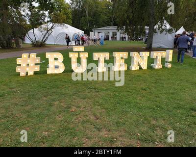 Logo of Butent discussions festival in Lithuania Stock Photo