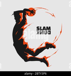 basketball slam dunk silhouette Stock Vector