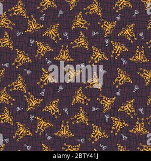yellow butterflies on a dark background seamless vector pattern Stock Vector