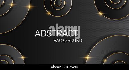Abstract luxury background with black, dark grey and gold  circle and sparkle effect. Stock Vector