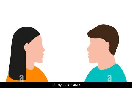 Man and a woman are looking at each other. Vector illustration, flat design Stock Vector