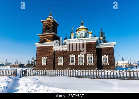 Wooden church, Cherkekhskiy regional museum, Road of Bones, Sakha Republic (Yakutia), Russia, Eurasia Stock Photo