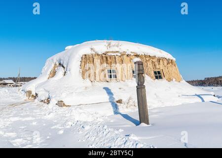 Traditional dwelling, Cherkekhskiy regional museum, Road of Bones, Sakha Republic (Yakutia), Russia, Eurasia Stock Photo