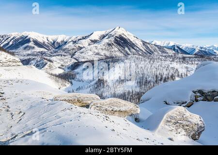 View over the Road of Bones, Sakha Republic (Yakutia), Russia, Eurasia Stock Photo