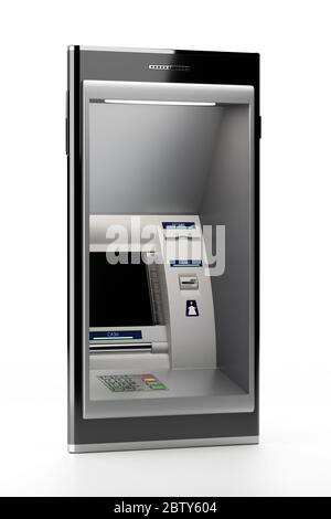 Mobile phone with atm machine Stock Photo