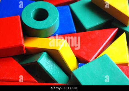 colorful wooden toys bricks Stock Photo