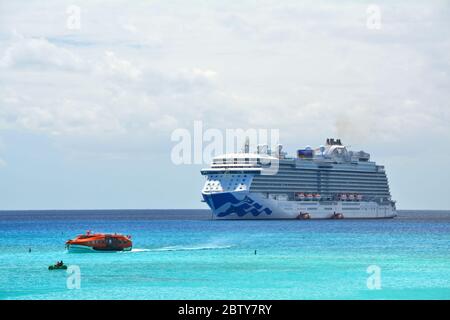 ELEUTHERA, BAHAMAS - MARCH 21, 2017 : View from Princess Cays on Royal Princess ship anchored at sea. Royal Princess is operated by Princess Cruises l Stock Photo