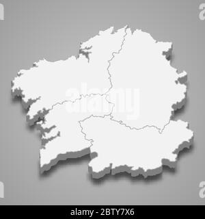 3d map of Galicia is a region of Spain Stock Vector