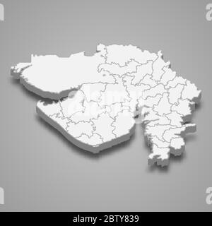 3d map of Gujarat is a state of India Stock Vector