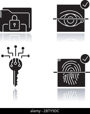 Personal information protection drop shadow black glyph icons set Stock Vector