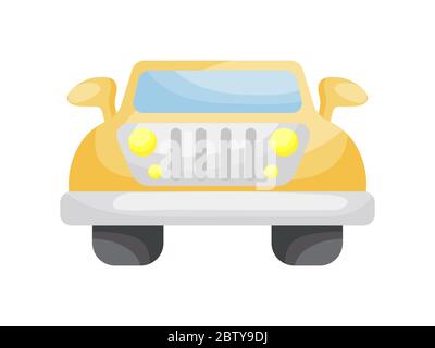 Orange jeep front view isolated on white background, colorful automobile flat style, simple design. Flat cartoon colorful vector illustration. Stock Vector