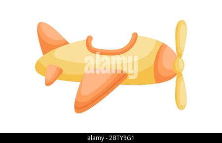 Cute cartoon yellow plane for design of album, scrapbook, card and invitation. Flat cartoon colorful vector illustration isolated on white background. Stock Vector
