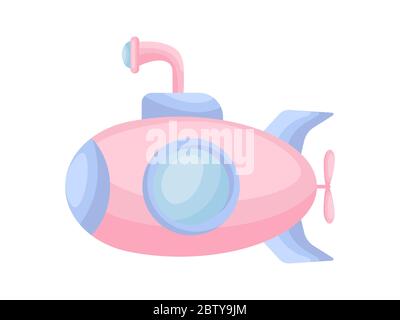 Cute cartoon pink submarine with periscope for design of album, scrapbook, card and invitation. Flat cartoon vector illustration Stock Vector