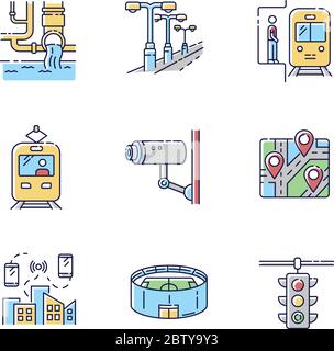 Public service regulation RGB color icons set Stock Vector