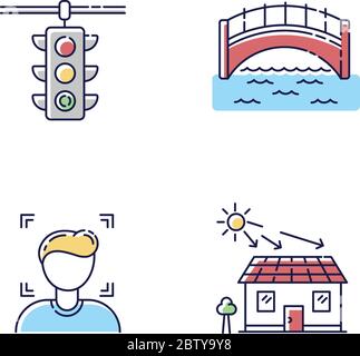 Urban regulation RGB color icons set Stock Vector