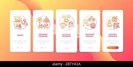 Transfer student onboarding mobile app page screen with concepts Stock Vector