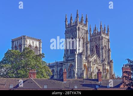 York Minster seen from the city walls at Bootham Bar, York, Yorkshire, England, United Kingdom, Europe Stock Photo