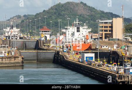Panama Canal, Miraflores Locks, Panama, Central America Stock Photo