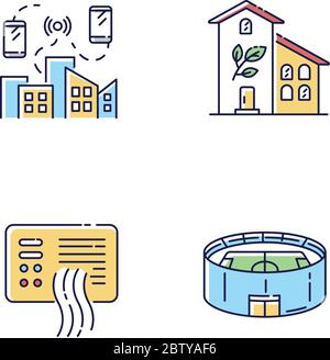 City buildings RGB color icons set Stock Vector