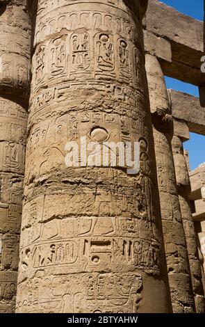 Columns, Great Hypostyle Hall, Karnak Temple Complex, UNESCO World Heritage Site, Luxor, Egypt Stock Photo