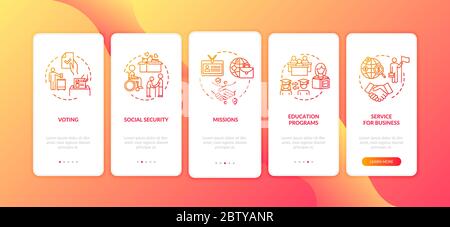 State organization onboarding mobile app page screen with concepts Stock Vector