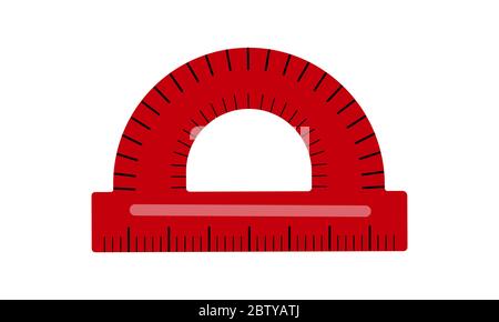 Vector illustration of protractor ruler isolated on white background. Stationery for drawing. School related math or geometry item. Back to school theme element Stock Vector