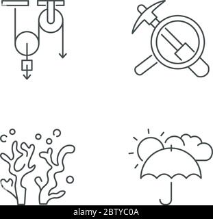 Physical and life sciences pixel perfect linear icons set Stock Vector