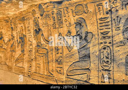Sunken Relief, Lateral Chamber, Ramses II Temple, UNESCO World Heritage Site, Abu Simbel, Nubia, Egypt, North Africa, Africa