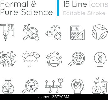Formal and pure science pixel perfect linear icons set Stock Vector