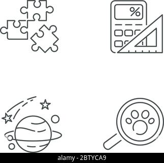 Natural and formal sciences pixel perfect linear icons set Stock Vector