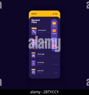 Recently opened files list smartphone interface vector template Stock Vector