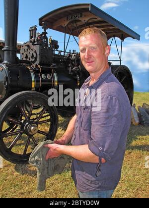 Steam Roller Driver, Engineer, with BE8739,Cheshire Steam Fair,Daresbury,Warrington,Cheshire,England,UK