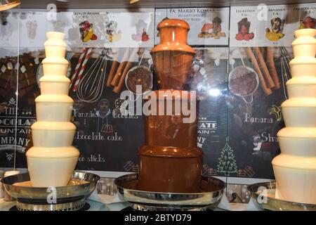 Chocolate fountain during Christmas festival in Vienna, Austria. Stock Photo