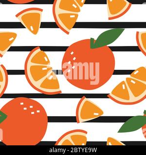 Orange fruit seamless pattern for background with abstract elements. Vector decoration for healthly lifestyle and vitamins. Stock Vector