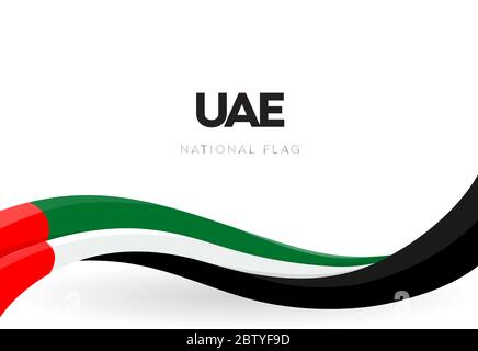 UAE waving flag banner. United Arab Emirates patriotic ribbon poster. Emirati national symbol. Unity of Arabic countries vector illustration. Stock Vector