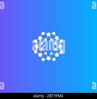 Science laboratory logo. Medical research logotype. Molecules network icon. Round circuit sign. Nano technology concept. Isolated winter season Stock Vector