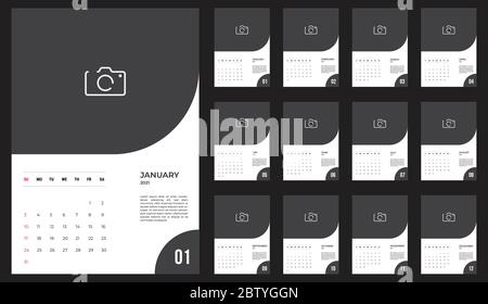 2021 Calendar - illustration. Template. Mock up Stock Vector