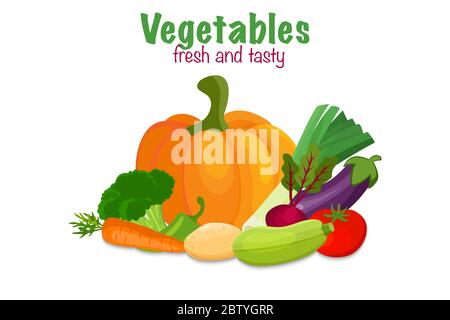 Banner with vector vegetables. Concept healthy food. Stock Vector