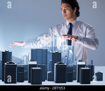 The futuristic architect doing urban planning Stock Photo