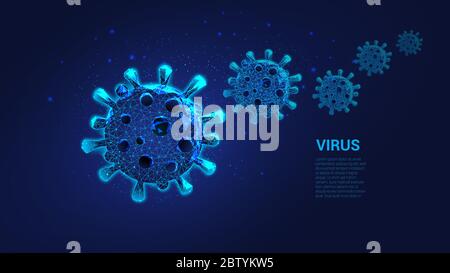 Concept of treatment and prevention of viral diseases .  Molecules of the virus from triangles and luminous points. Coronavirus. Background of beautif Stock Vector