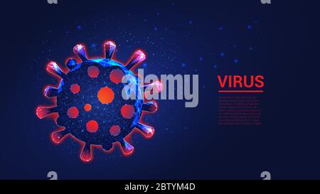 Concept of biomedical research, the search for treatment option or hazard warning. Virus from triangles and luminous points. Background of beautiful d Stock Vector