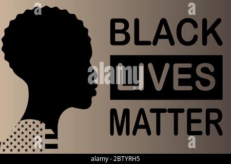 Vector illustration with the text "Black Lives Matter". Silhouette of a black man and the flag of the United States of America. Stock Vector