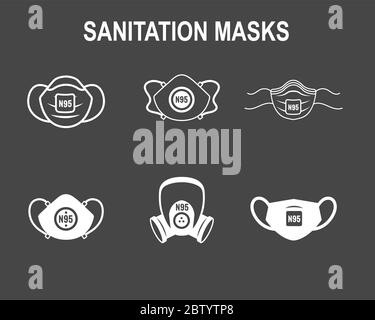 N95 facemask ppe face mask icon set w respiratory face masks Stock Vector