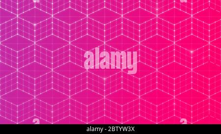 Seamless 3d cubes or blocks, data connection network on purple and pink background. Abstact geometric isometric projection in 4k resolution. Stock Photo