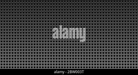 Black metal texture steel vector background. Perforated 3d sheet metal. Technology background with circle perforated carbon texture for internet sites, Stock Vector